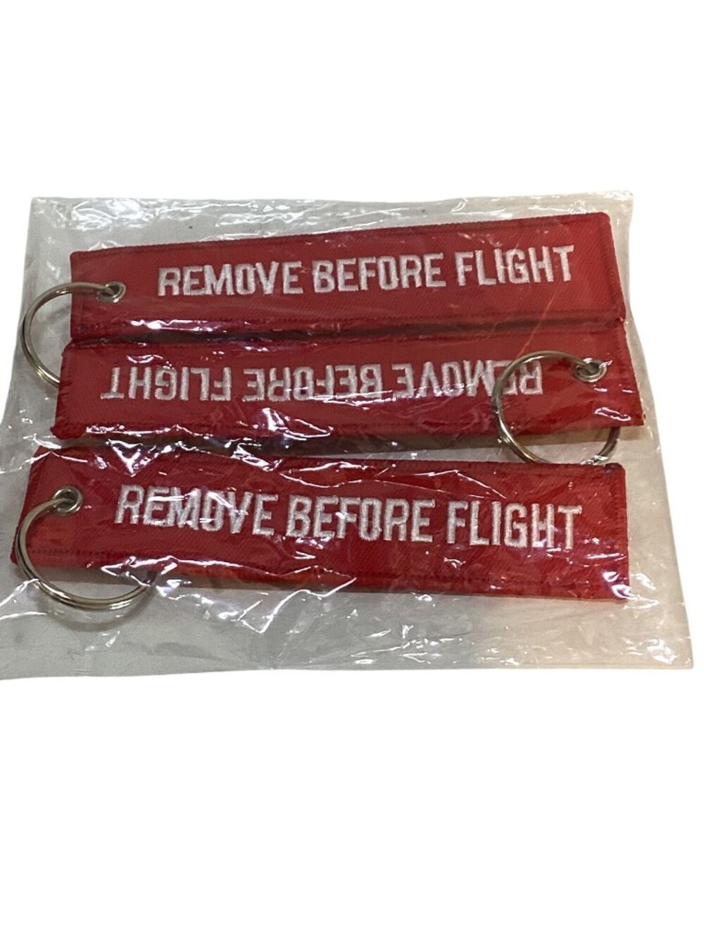 3pcs "Remove Before Flight" Embroidered Heavy Canvas Key Rings Red White NEW